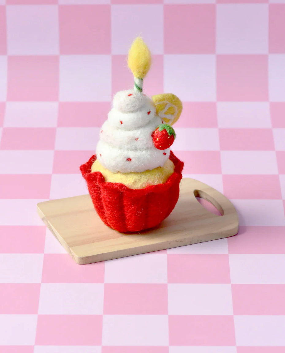 Felt Giant Strawberry Cupcake with Candle