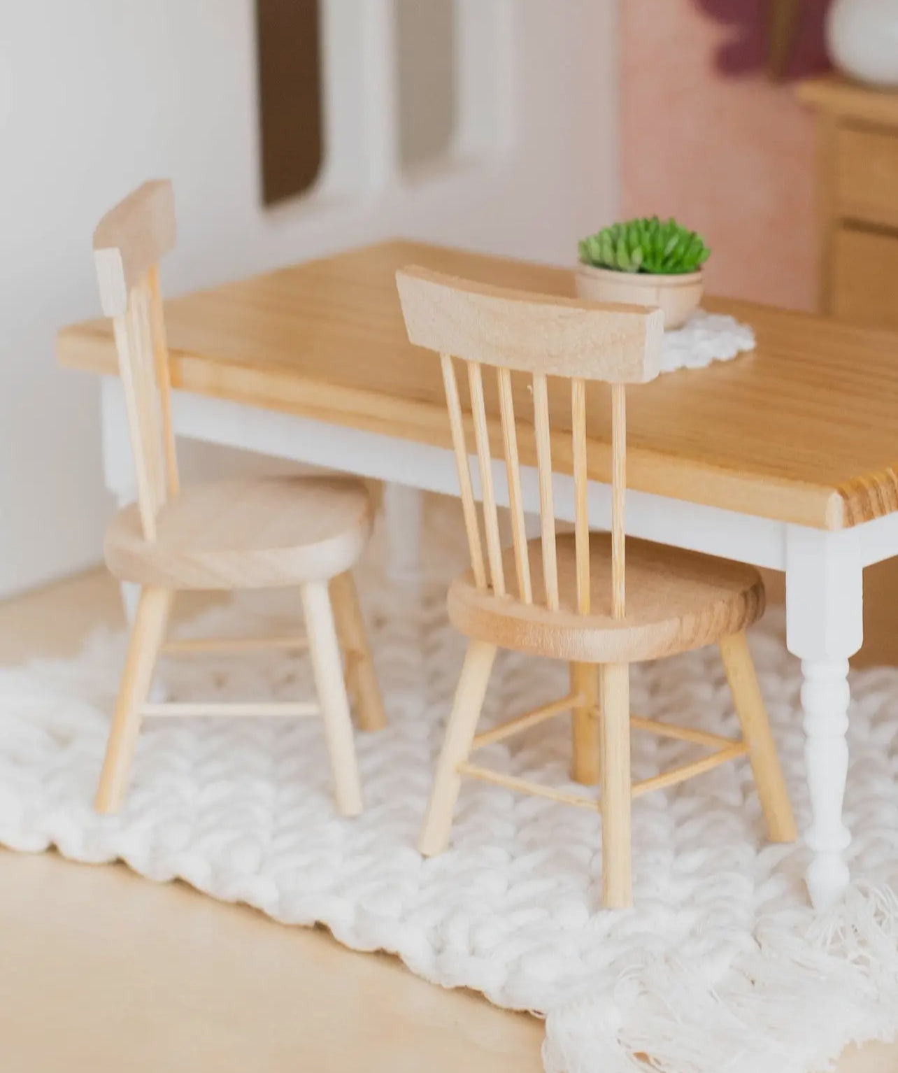 Dollhouse Farm Style Dining Table | Natural Wood & White