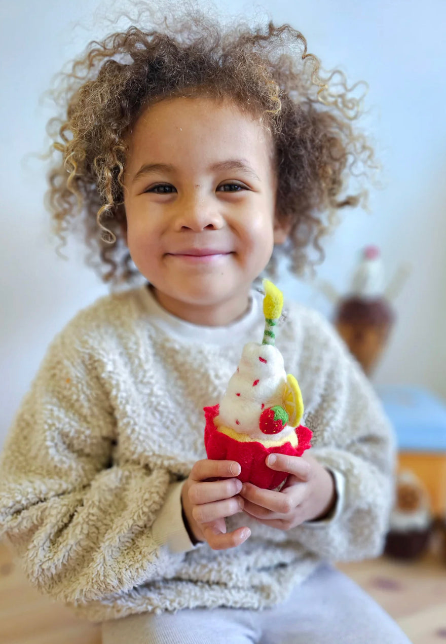 Felt Giant Strawberry Cupcake with Candle