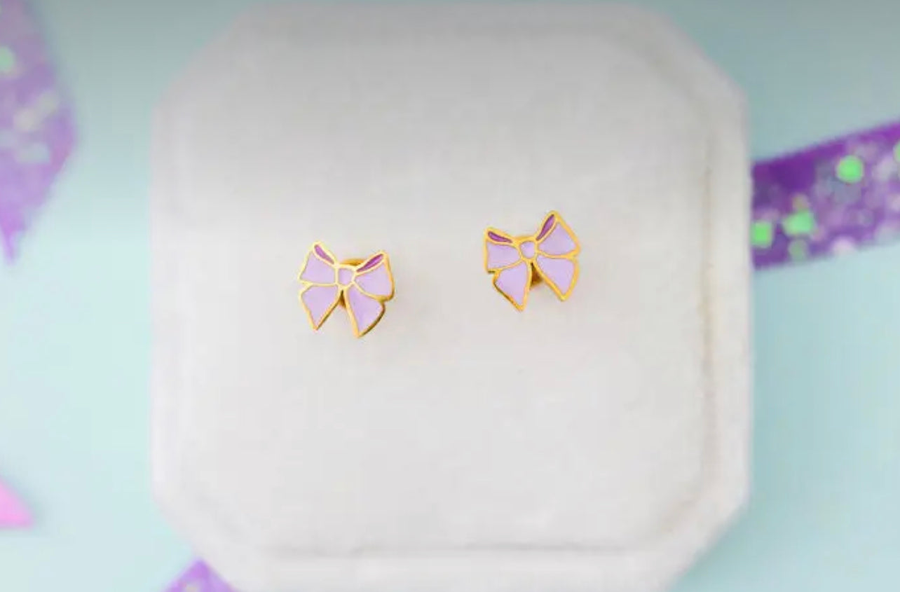 Lavender Bow Stud Earrings