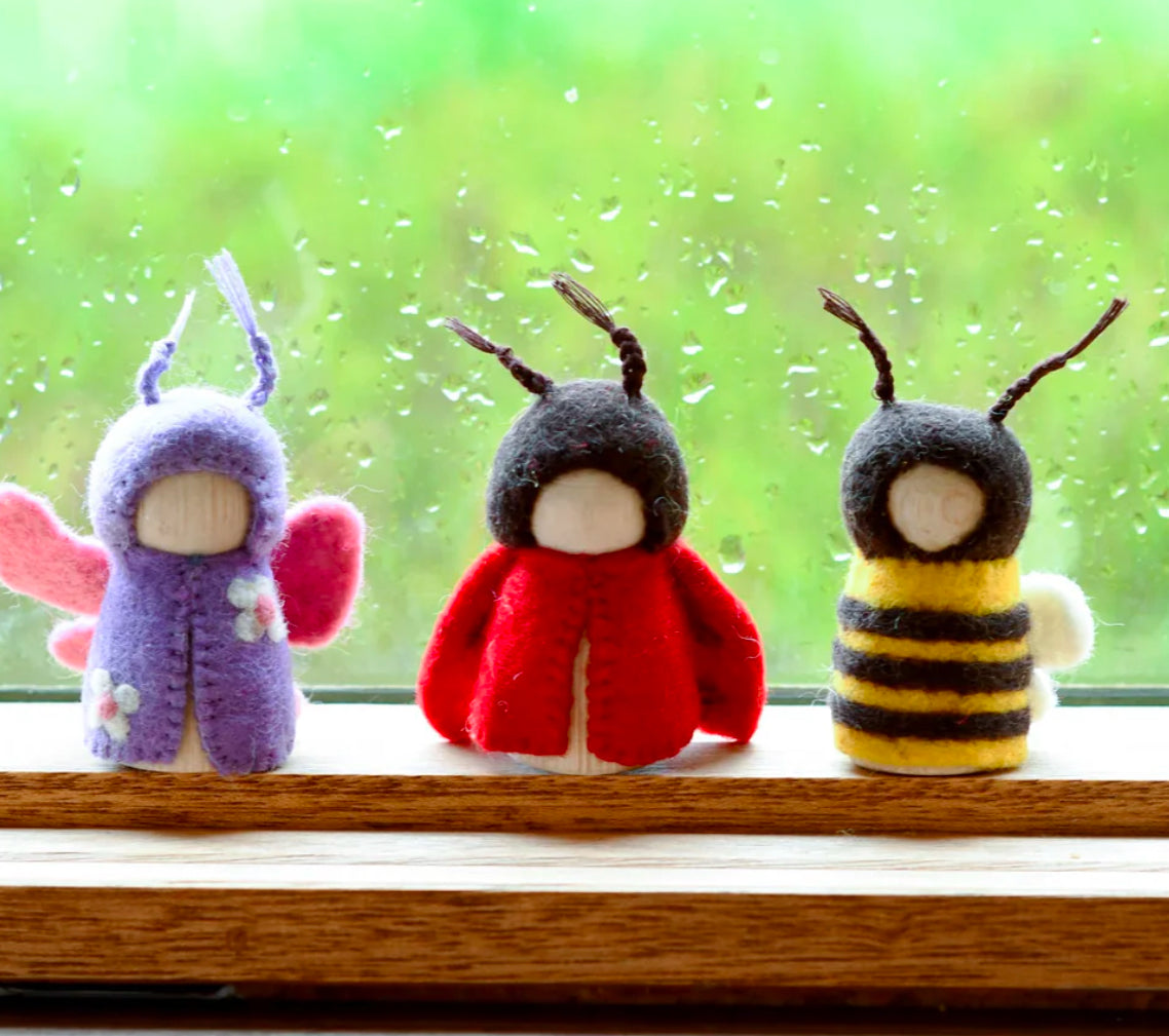 Bugs Peg Dolls Set - Bee, Ladybug and Butterfly