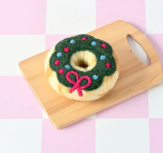 Felt Christmas Donut - Green Holly Wreath Icing