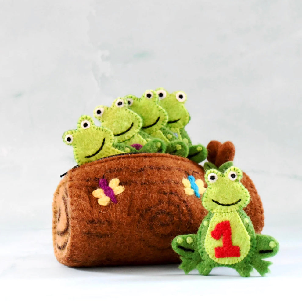 5 Little Speckled Frogs Log Bag and Finger Puppets