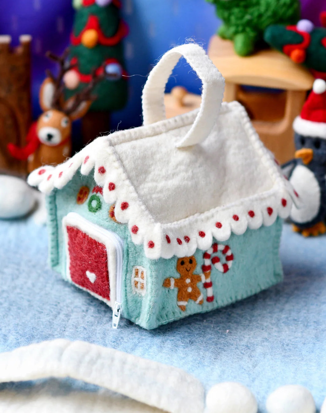 Felt Blue Gingerbread House Bag