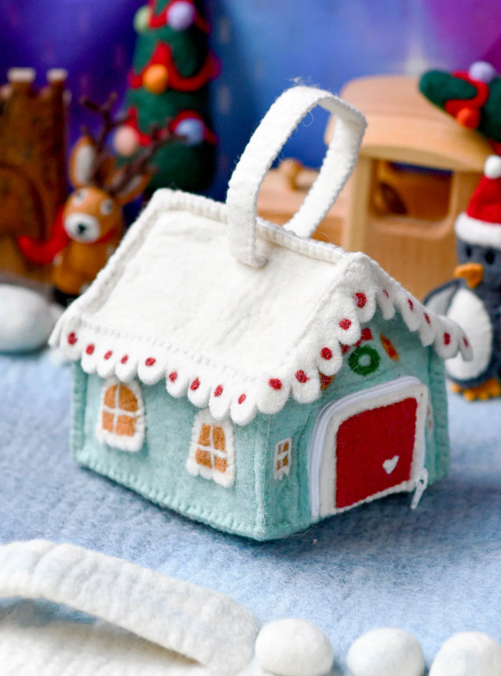 Felt Blue Gingerbread House Bag