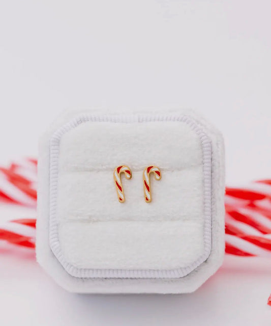 Gold Candy Cane Stud Earrings