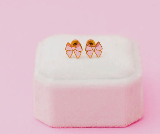 Pink Bow Stud Earrings