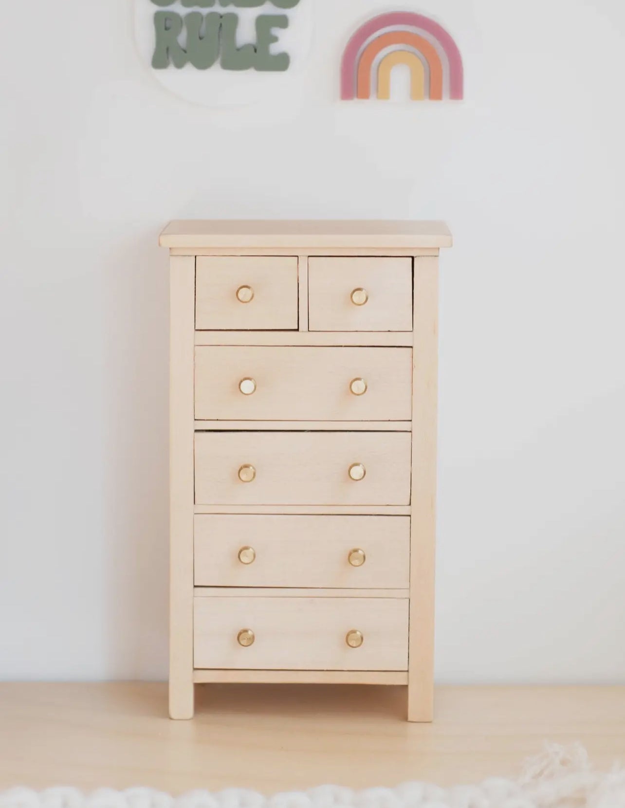 Dollhouse Tall Dresser | Gold Knobs