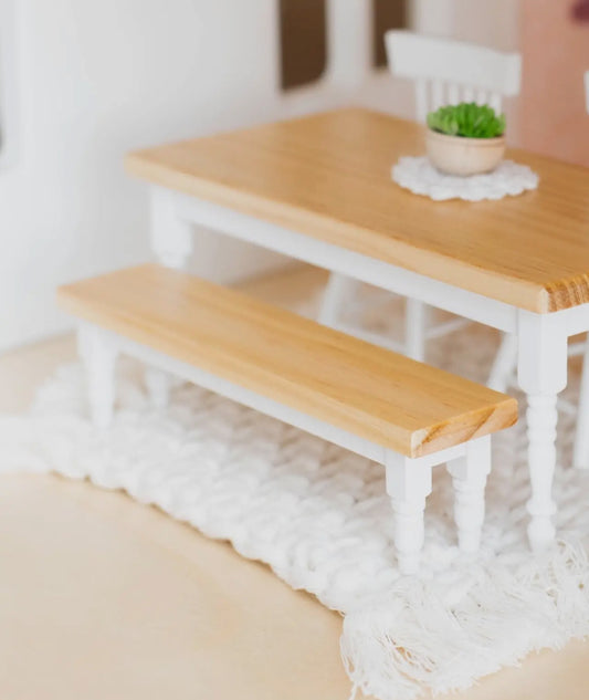 Dollhouse Classic Bench Seat | Natural Wood & White