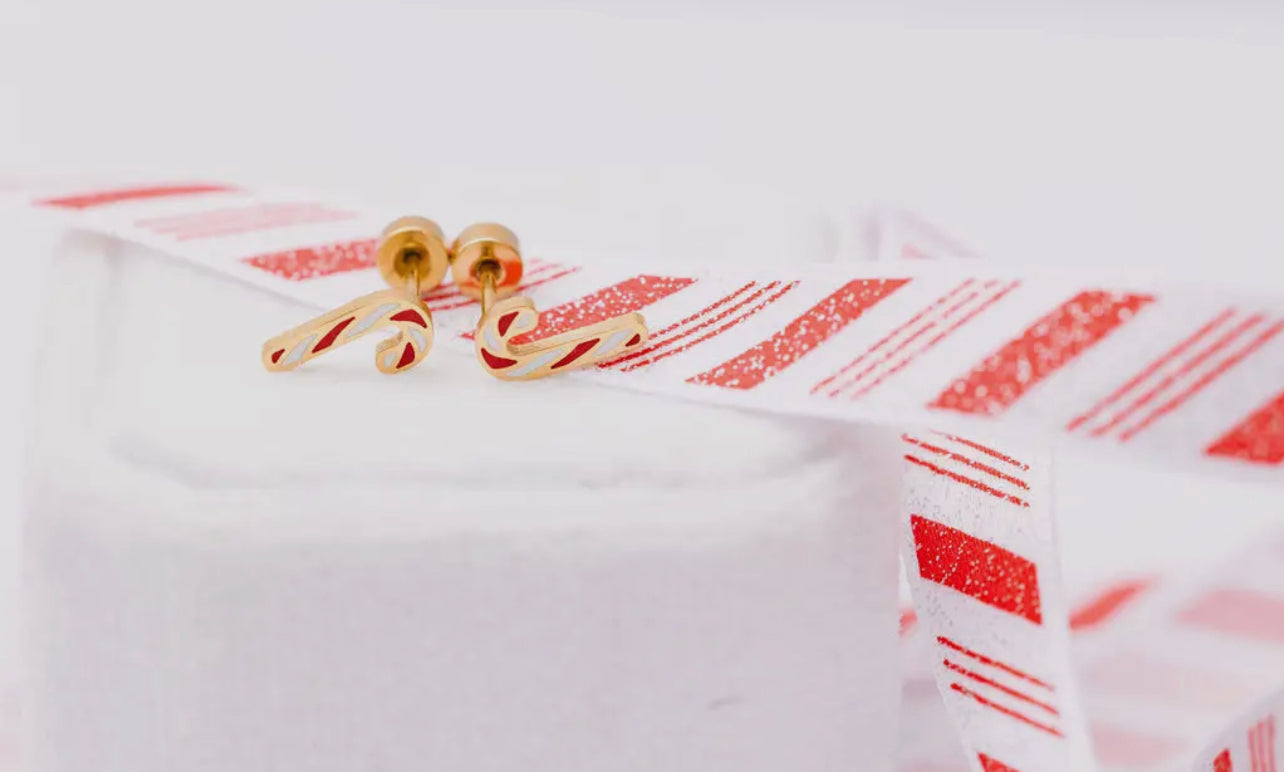 Gold Candy Cane Stud Earrings