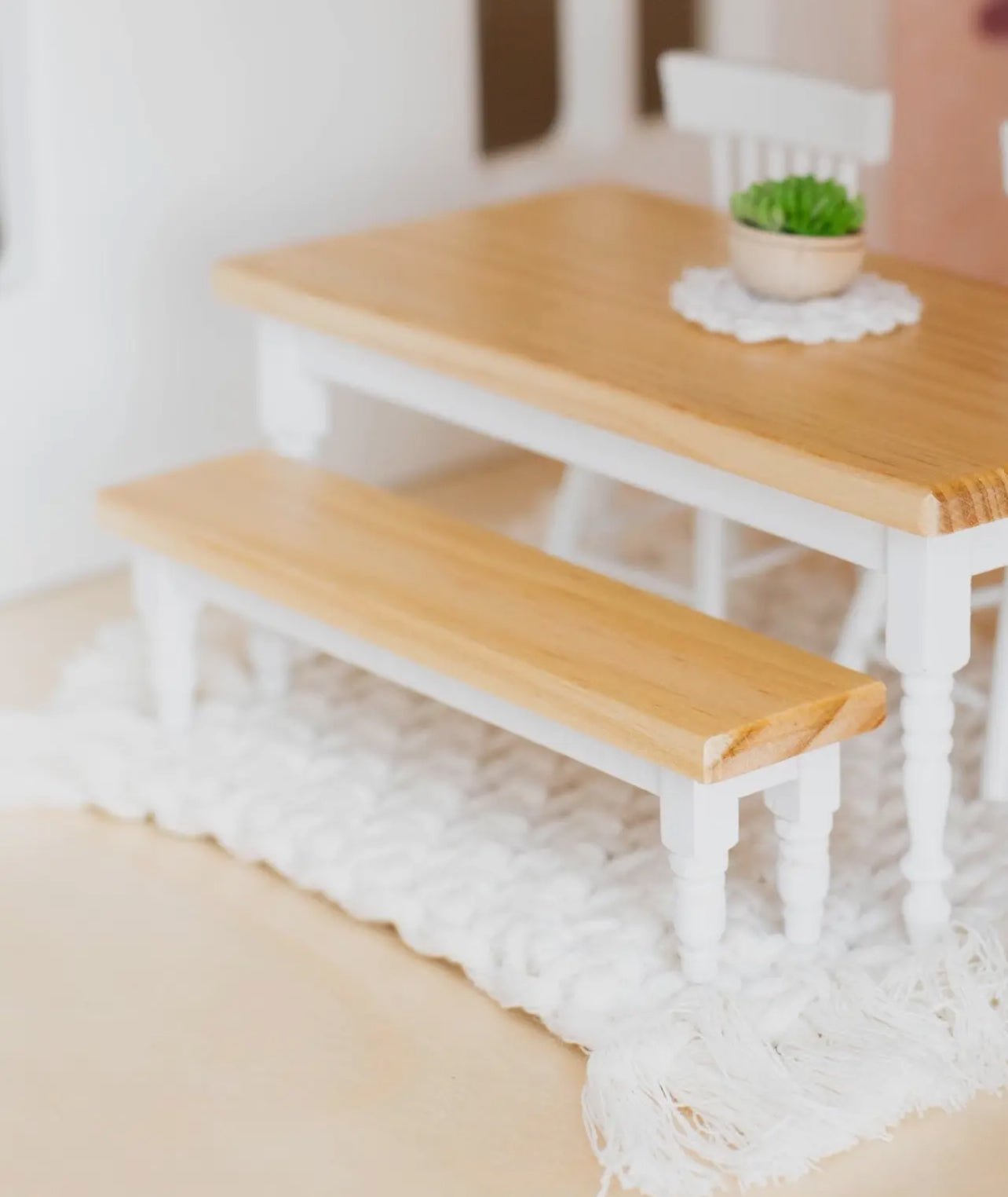 Dollhouse Farm Style Dining Table | Natural Wood & White