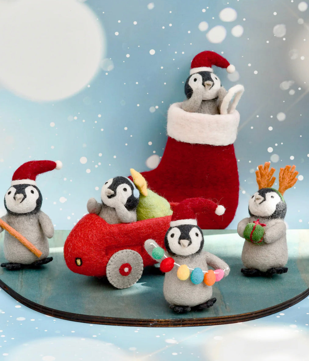 Felt Penguin and Christmas Tree in Toy Car