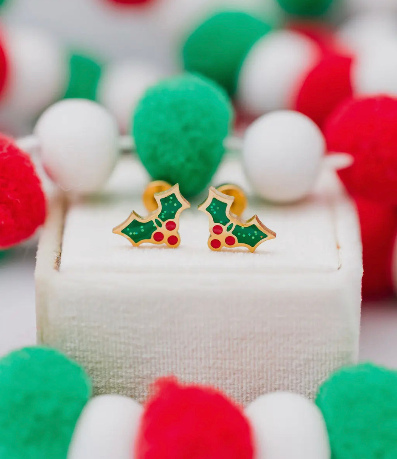 Holiday Holly Stud Earrings