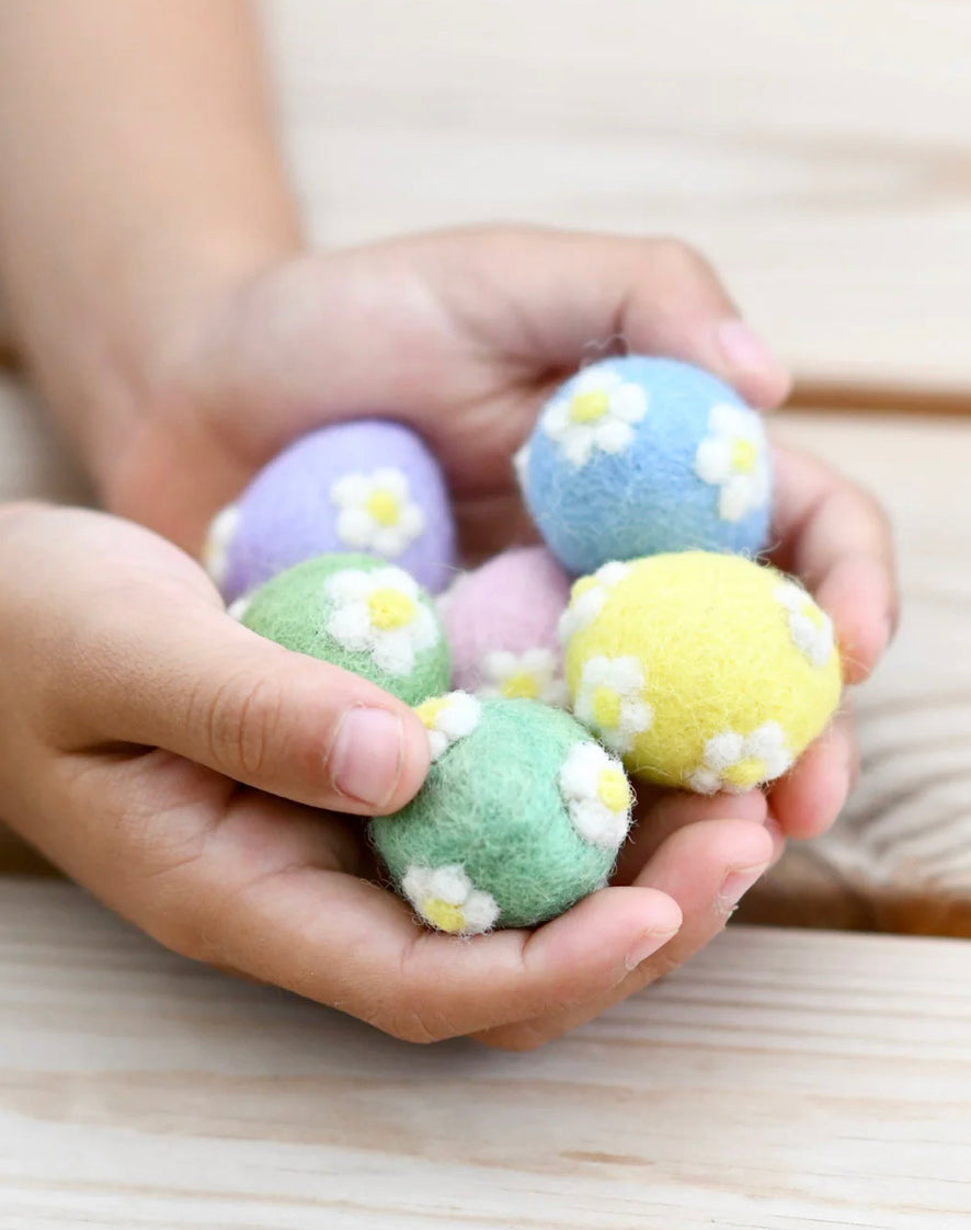 Felt Pastel Eggs with Flowers (set of 6)